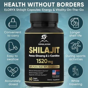 60 Capsules Pure Himalayan Shilajit Supplement